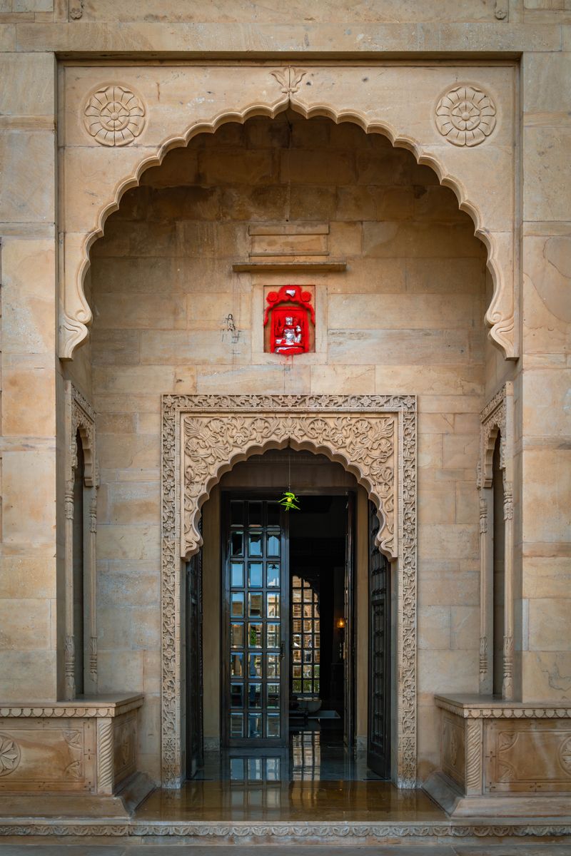 The sandstone facade of Krishna Palace